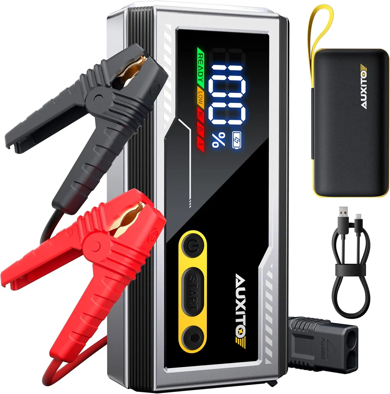 

Портативное пусковое устройство для автомобиля 6000А с LED-дисплеем, для всех бензиновых и дизельных двигателей (до 12 л), в комплекте с фонариком и чехлом для хранения