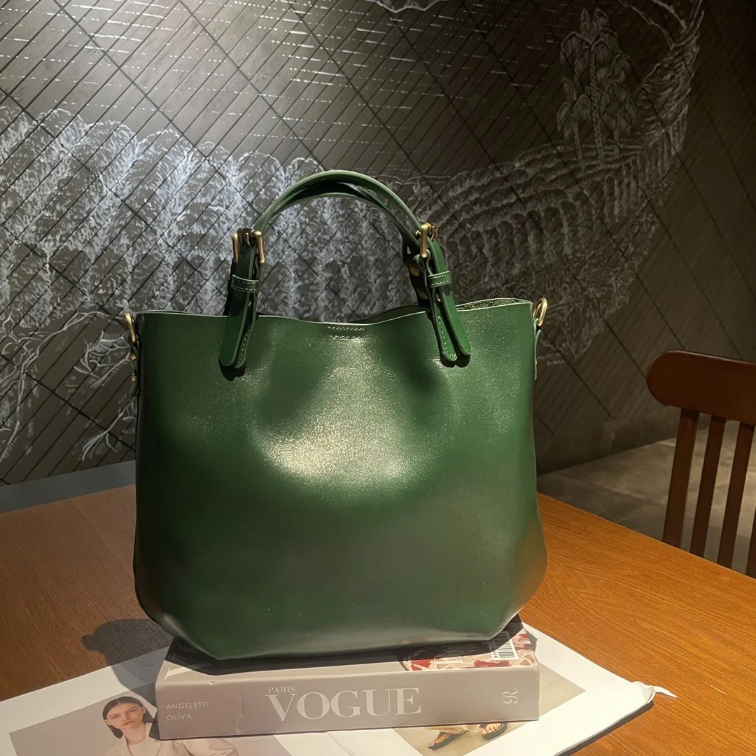 

Пригородная большая сумка, высококачественная сумка-ведро на одно плечо, новая кожаная женская сумка из воловьей кожи большой вместимости с верхним слоем, сумка-ведро