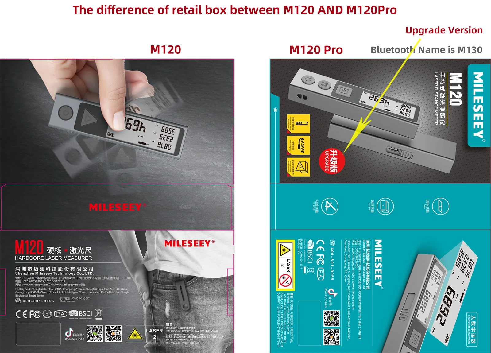 Mileseey-Medidor de distancia láser portátil M120 Pro, Mini telémetro recargable retroiluminado USB tipo C, herramientas de medición para el hogar