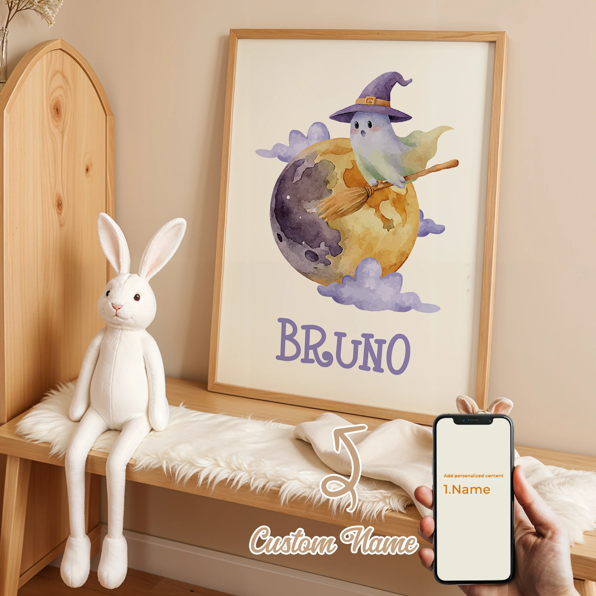 

1Pcs Personalized Custom Name Full Moon Wall Art Printmaking Canvas Painting Poster Picture For Halloween Living Room Home Decor