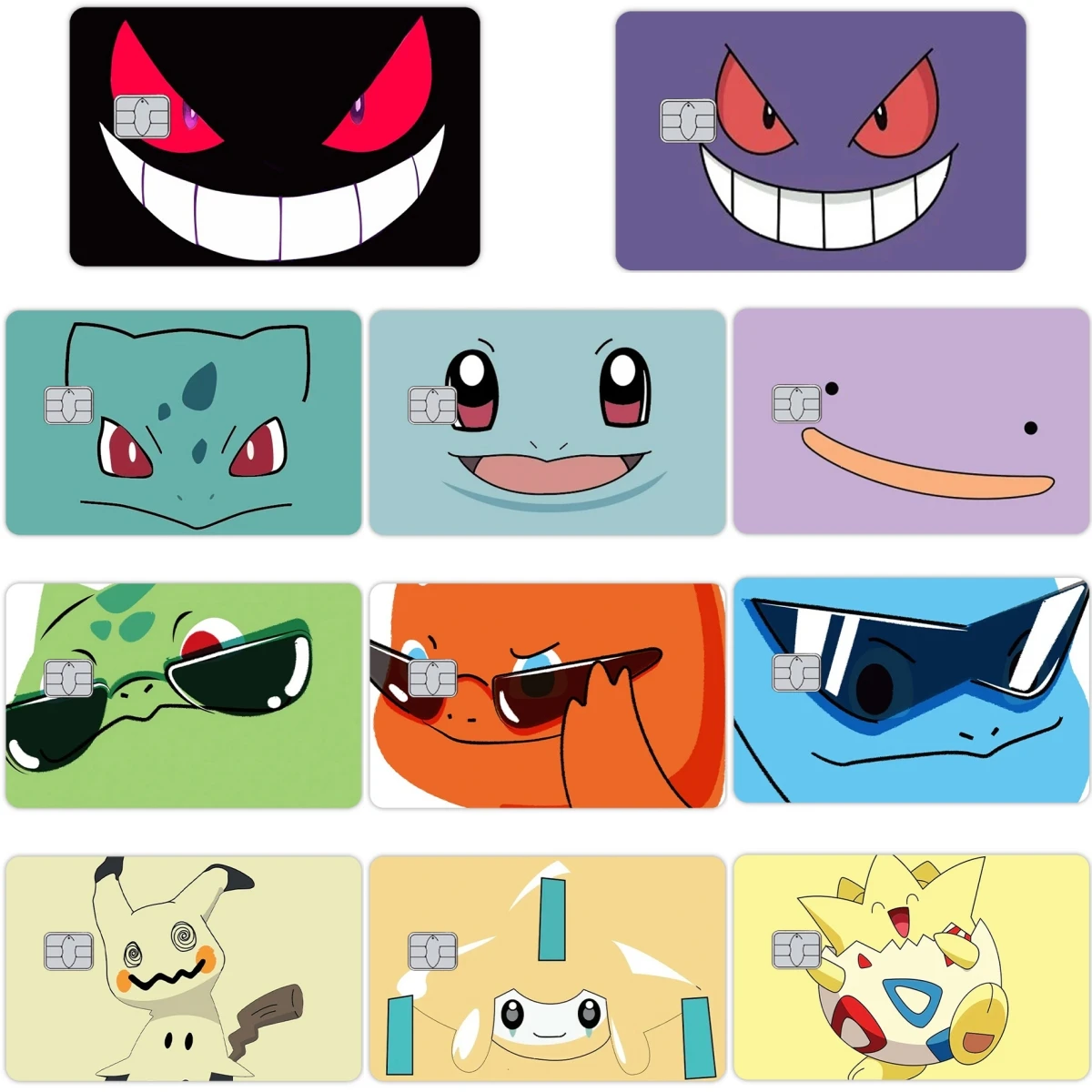 

1pc Mewtwo Squirtle Gengar Anime Cartoon Film Stickers Cover Matte PVC Skin Film Cover for VISA Bank Credit Debit Bus Decal Gift