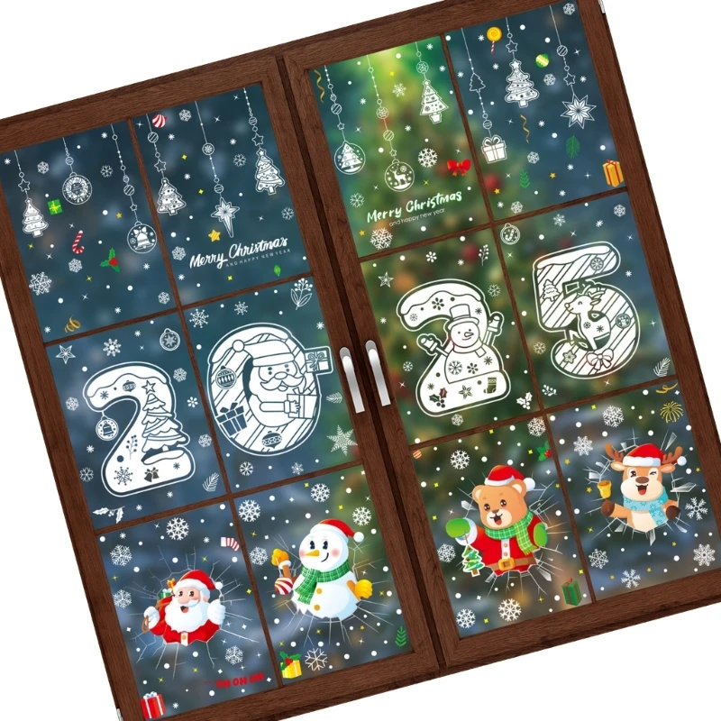 Christmas Window Clings Easy Apply and Remove Holiday Decoration Stickers Colorful Double-Sided Print Decals for Glass