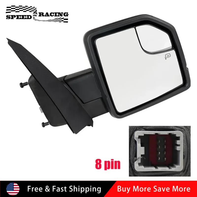 

FL3Z17682CB FL3Z17683CB 8 Pin Glass & Plastic Right Passenger Side Door View Mirror Power + Lamp For 2015-2020 Ford F-150 Black