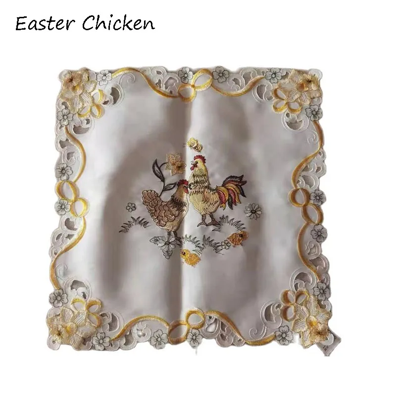 2024 NEW satin Easter Chicken Embroidery bed Table Runner flag cloth cover tablecloth kitchen Table decoration and accessories