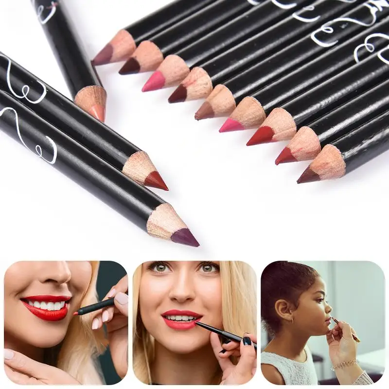 12 Kleuren Cosmetische Lippenstift Pen Mat Langdurige Pigmenten Waterdichte Dame Charmante Lipliner Contour Make-Up Lippenstift Tool