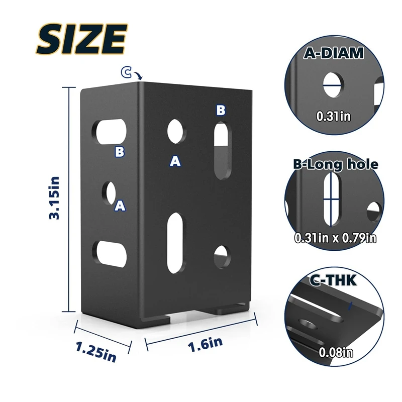 Suporte de cerca de aço carbono resistente com parafusos para painel de cerca de vinil para post kit de suporte de trilho de conexão 4 peças preto durável