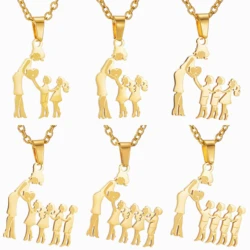 MeMolissa Gold Color Family Pendant Necklaces Mom Dad Children Baby Woman Stainless Steel Choker Jewelry Mother's Day Gift New