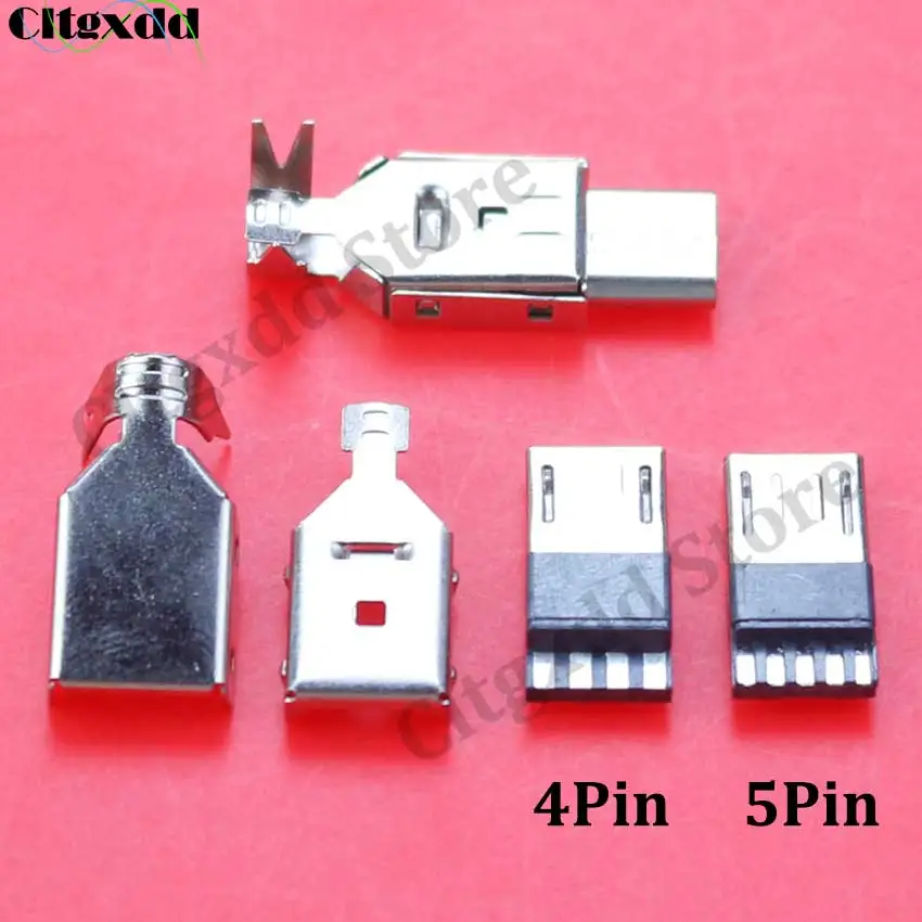 Cltgxdd 1Set Micro USB 4Pin 5PIN Male Connector Plug Metal Shell Welding Wire Data OTG Line Interface DIY Data Cable Plug