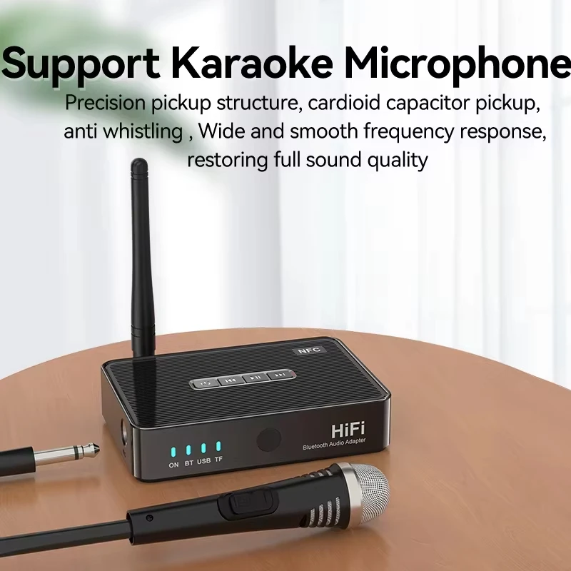 بلوتوث 5.4 NFC استقبال الصوت 3.5 مللي متر AUX RCA USB TF 6.5 مللي متر ميكروفون كاريوكي HiFi ستيريو محول لاسلكي APP IR التحكم