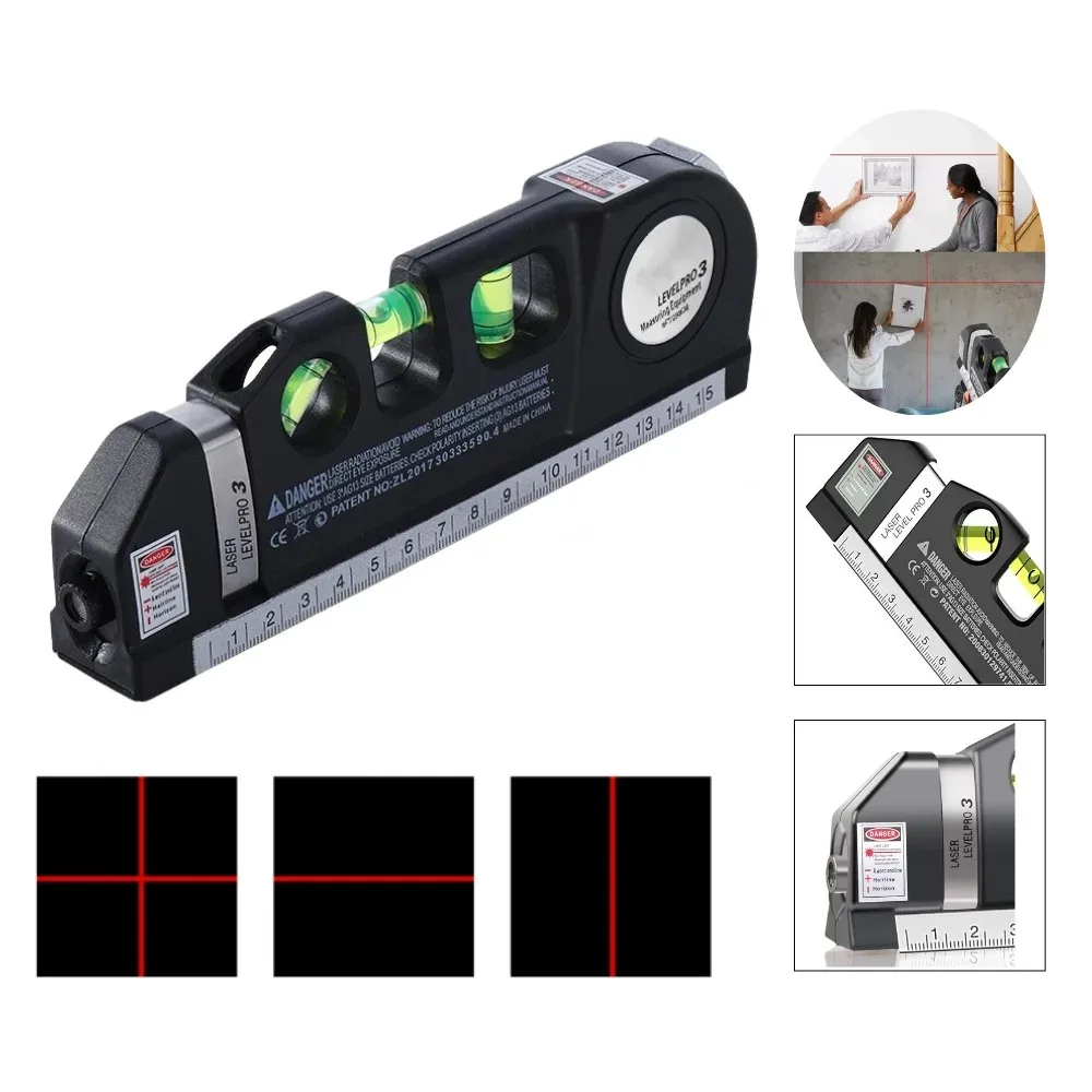 

Multipurpose Laser Level Tool Cross Line Laser Leveler with 8FT 2.5M Standard Measuring Tape and Metric Rulers