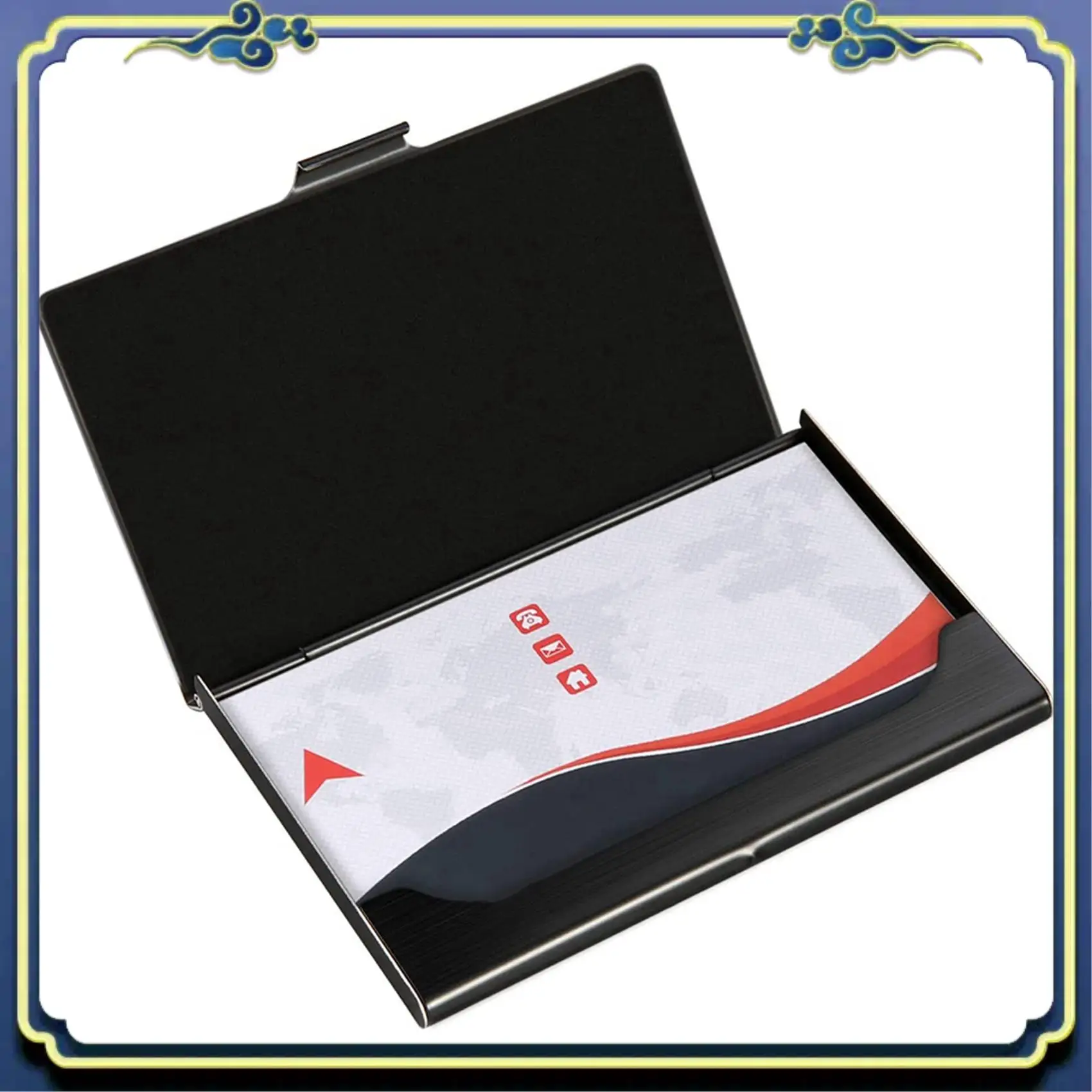 

Portable 2X Business Card Holder, Slim Business Card Case, Pocket Metal Card Case,Purse Name Card Holder,Buckle Style Shut, Blac