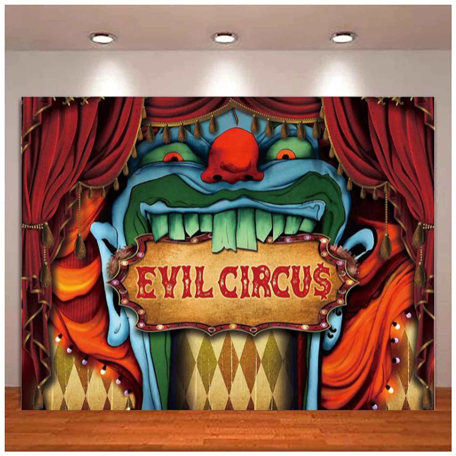 

Horror Circus Halloween Photography Backdrop For Giant Evil Clown Kids Birthday Party Background Baby Shower Cake Table Decor