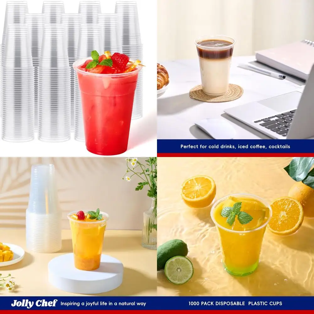 

1000 Pack 16 oz Clear Disposable Cups for Beverages, Ideal for Ice Coffee, Milkshakes, and Cold Drinks