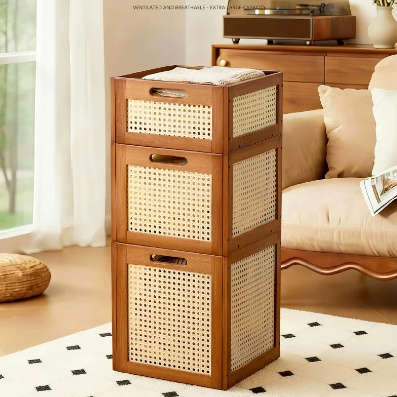 Multifunctional Bamboo Storage Basket Bedroom Laundry Hamper Living Room Plush Toy Doll Organizer Space Saving Storage Container