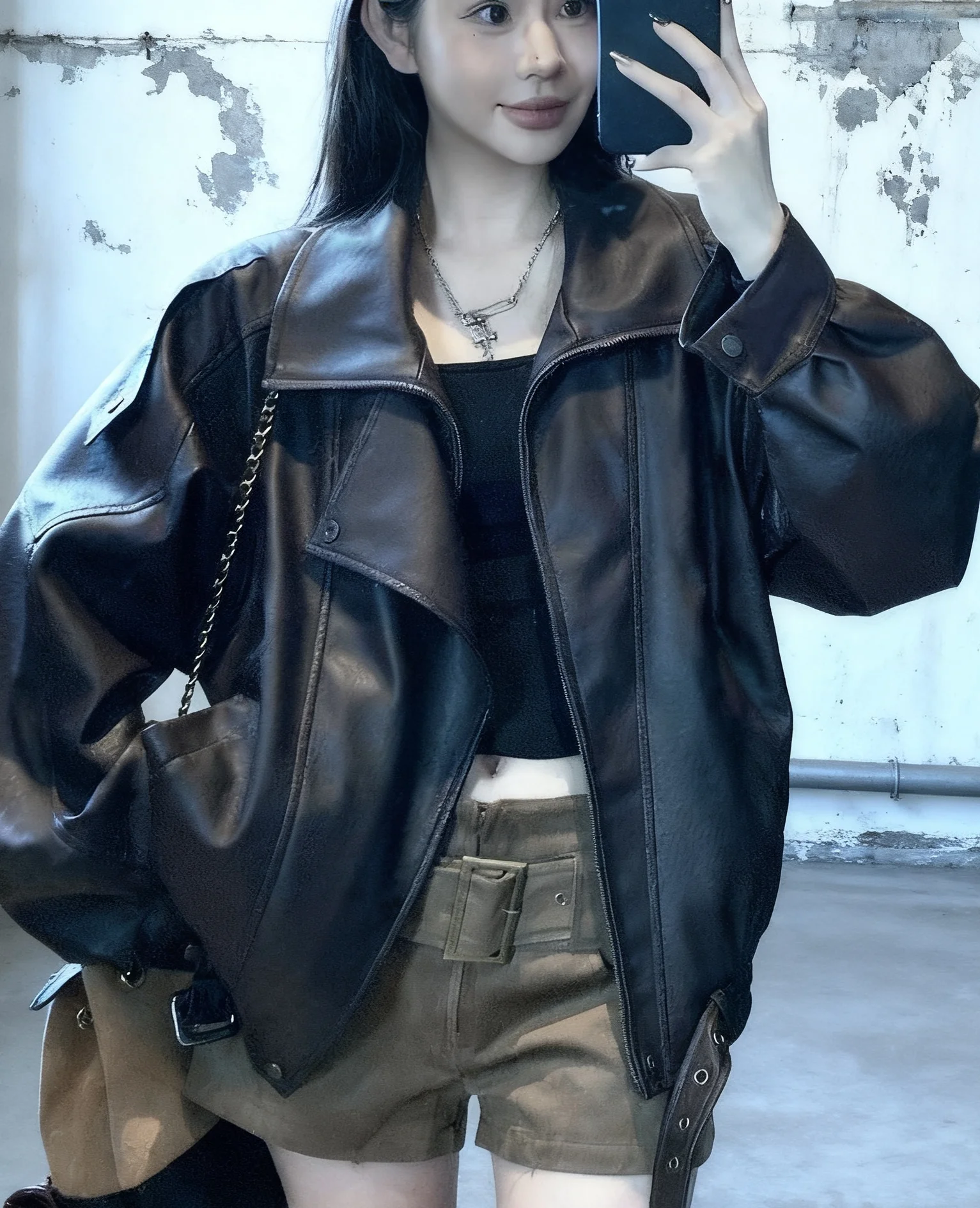 

Байкерские куртки Женская куртка цвета слоновой кости Шикарный кожзам Мотобайкер-борцовка на молнии Гоночная городская уличная одежда для выступлений Хэллоуин OL