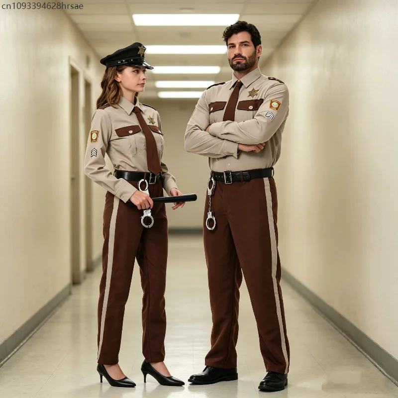 Unisex Sheriff Cosplay Kostüm Polizeiuniform Komplettset Langarm Halloween Karneval Party Bühnenauftritt Kleidung Outfits