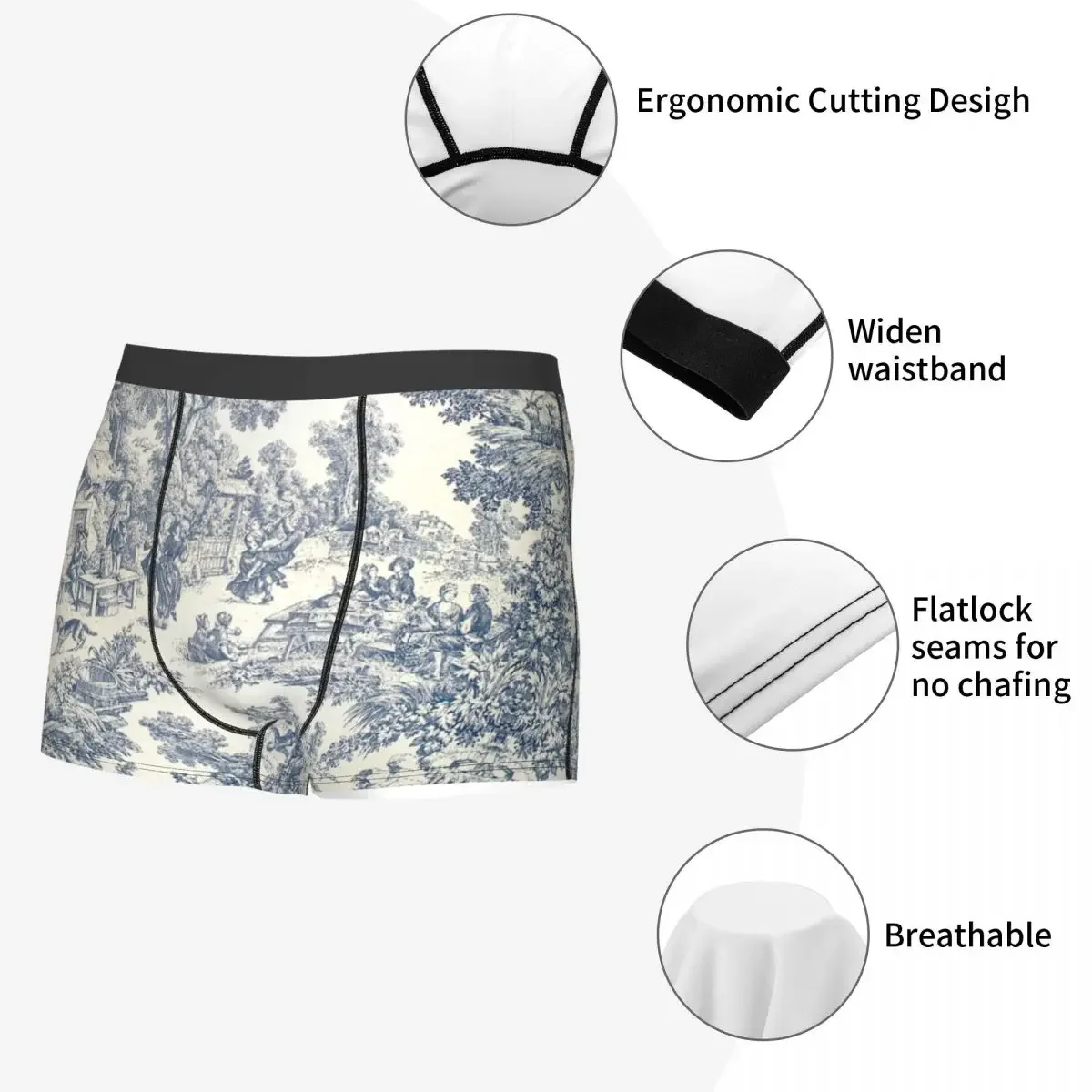 Benutzer definierte toile de jouy 2 Boxershorts Herren Französisch Marineblau Motiv Slips Unterwäsche coole Unterhose