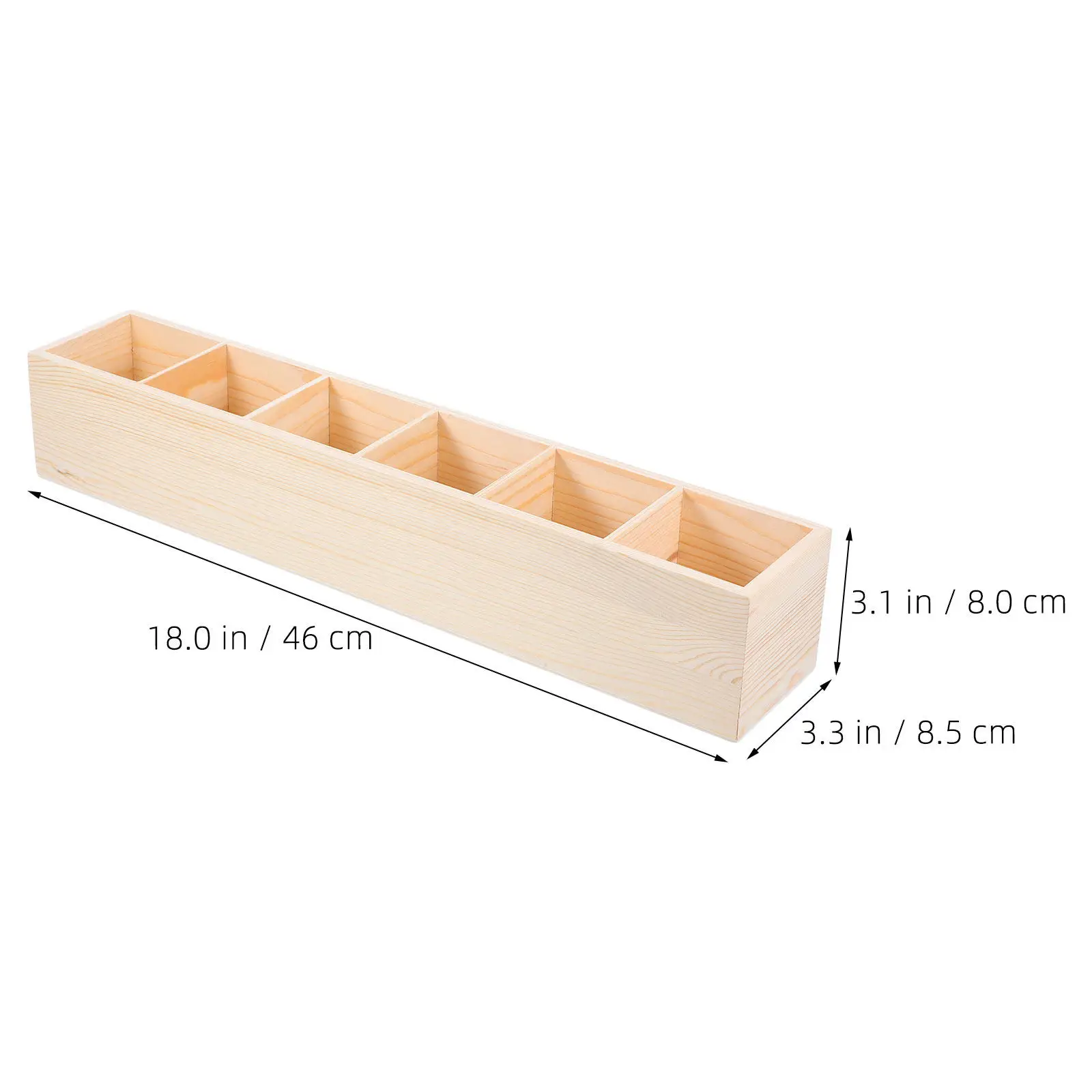 Wooden Tea Box 6 Sections Natural Wood Finish Sugar Packet Holder Coffee Station Organizer Tray Beverage Supply Display