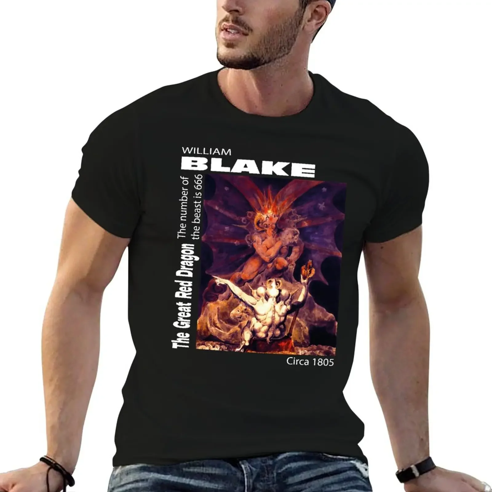 The Number of The Beast is 666 Design by William Blake Painting T-Shirt aesthetic clothes sublime slim fit t shirts for men