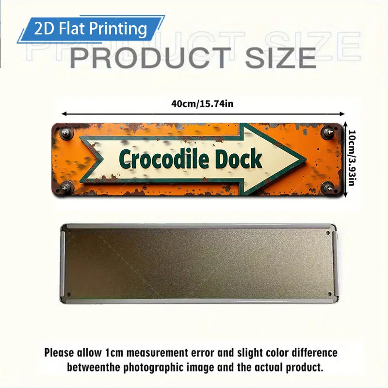 [2D FLAT] 1 قطعة علامة معدنية، 4 × 16 بوصة حوض تمساح ريفي علامة معدنية سهم اتجاهي جدار الفن