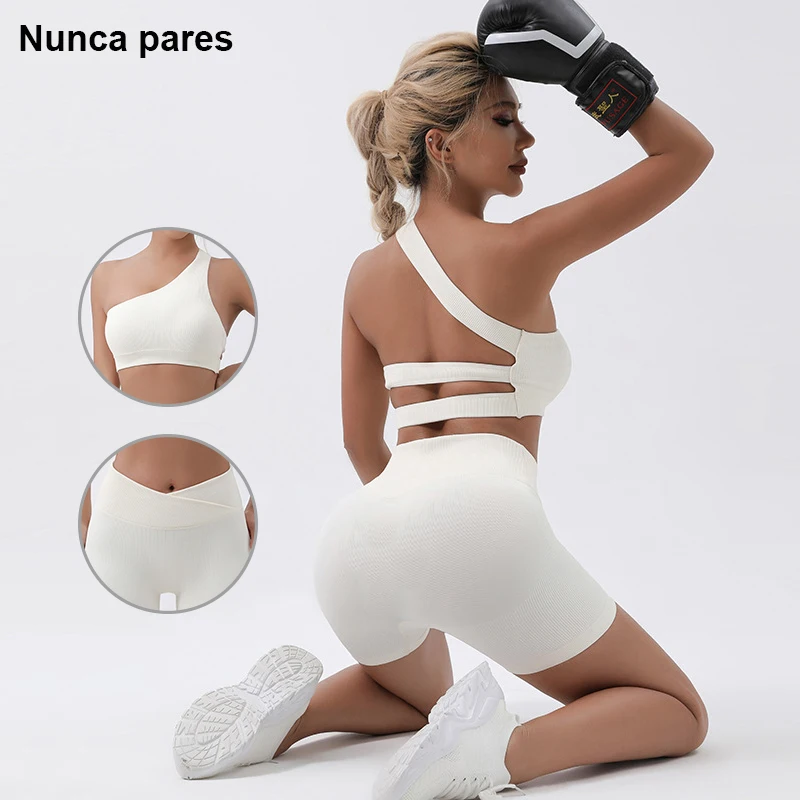 Women's Tracksuit Seamless Yoga Set Sports Suit For Fitness Asymmetric Neckline Crop Top Shorts Gym Clothing Sportswear