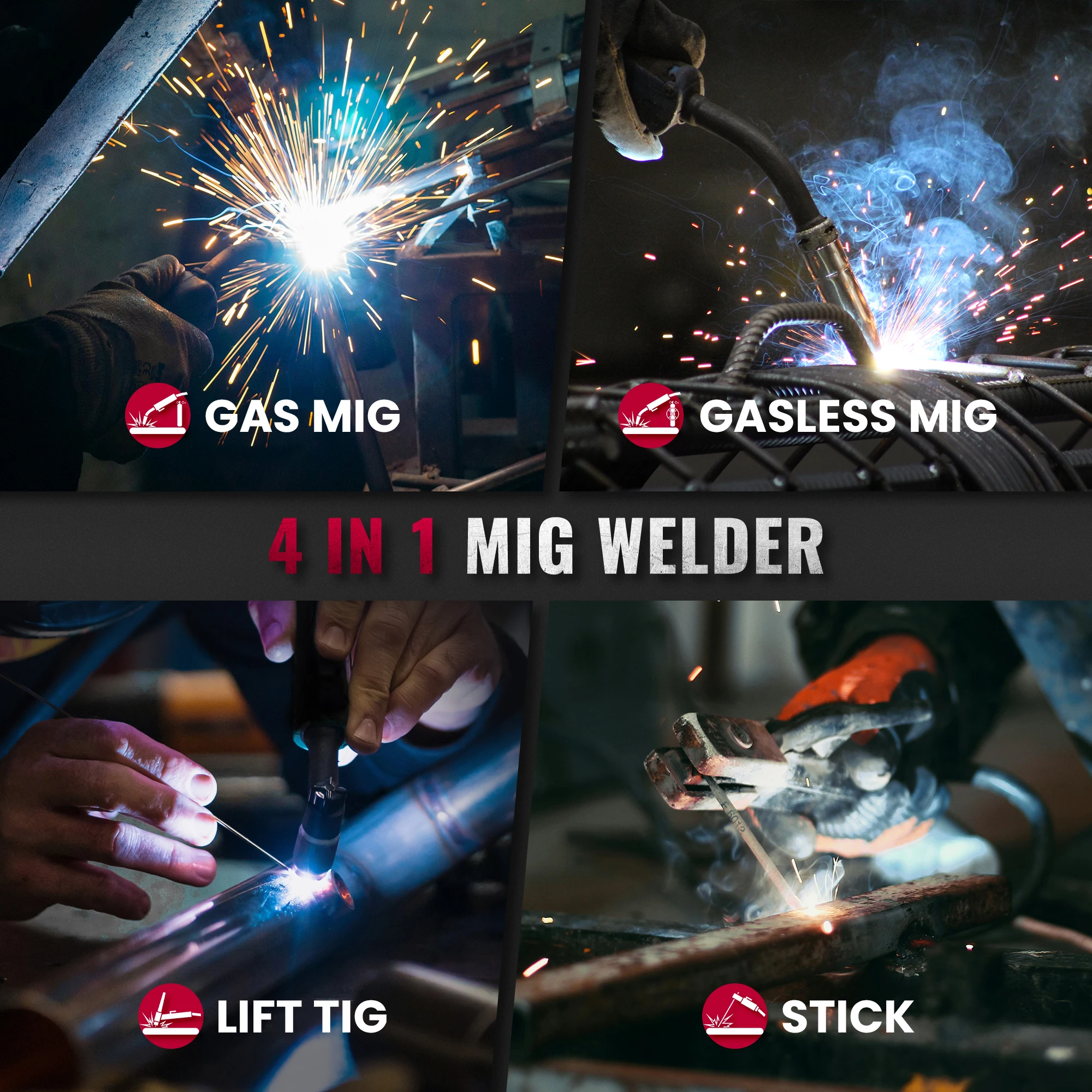 Soldador bestarc MIG, MIG145 145 amperios MIG de gas/MIG sin gas/Lift TIG/Stick 3 en 1 MIG con pantalla digital, monofásico de 220 V