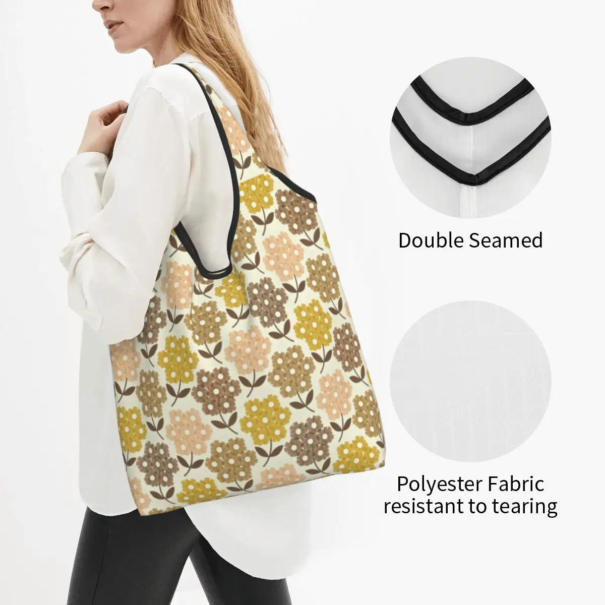 Orla Kiely Floral Grocery Shopping Bag Funny Shopper Shoulder Tote Bags Big Capacity Portable Scandinavian Flowers Handbag