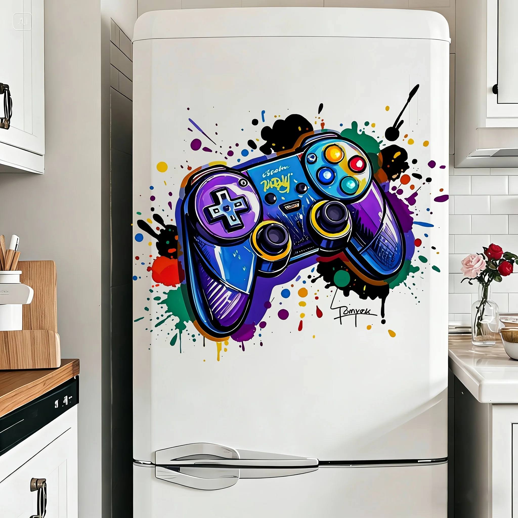 1pcs or 1set/2pcs Cool Graffiti Color Game Controller Self-Adhesive Wall Decals for Living Room, Bedroom, Study, and Internet Ca