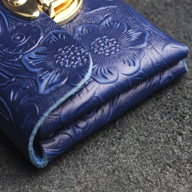 Handmade Leather Women Short Wallet Genuine Leather Double Wallet Small Coin Purse Mini Credit Card Holder Key Storage Bag