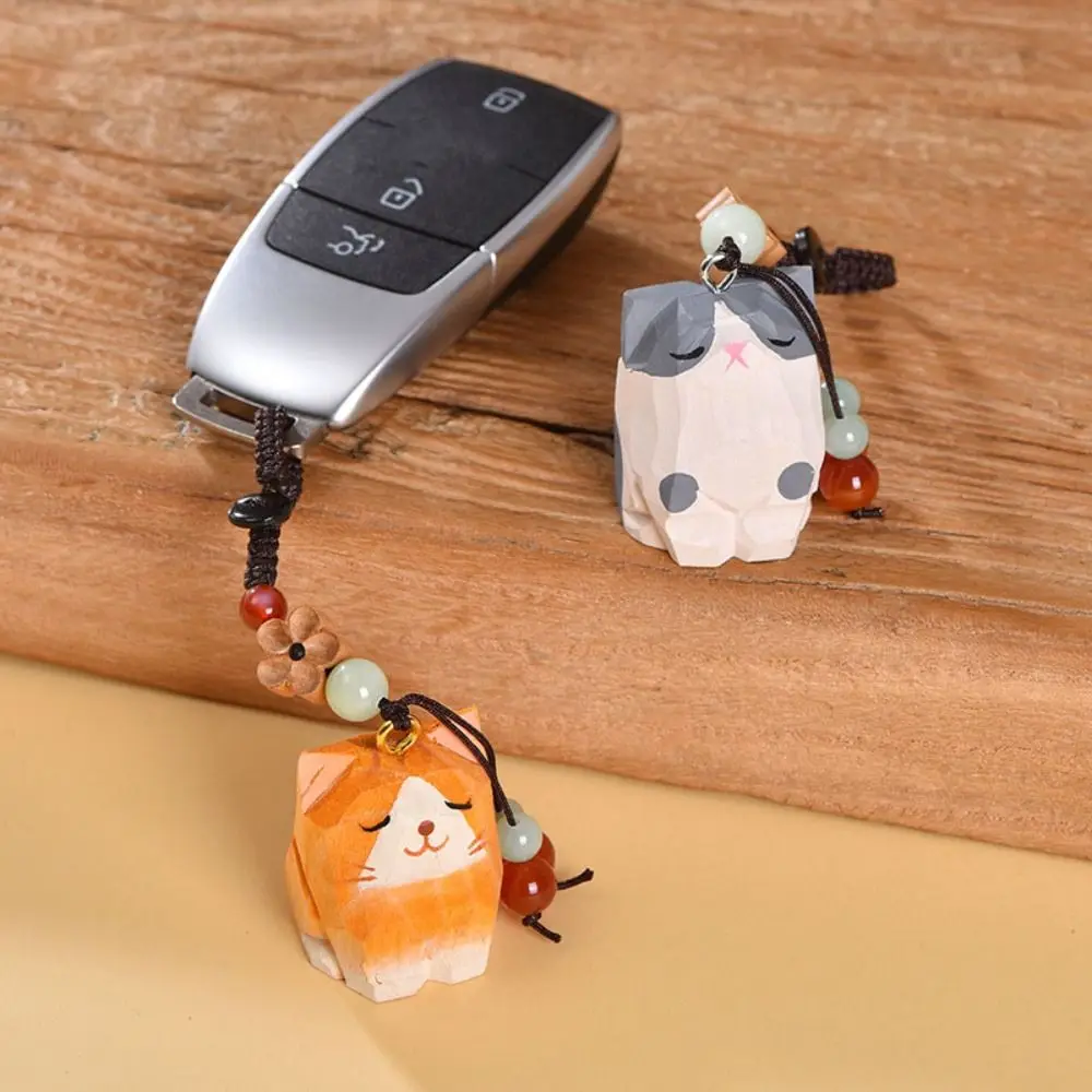 Fashion Flower Wooden Carved Cat Keychain Weave Rope Siberian Husky Car Keyring Kawaii Cartoon Animal Corgi Dog Girl/Boy