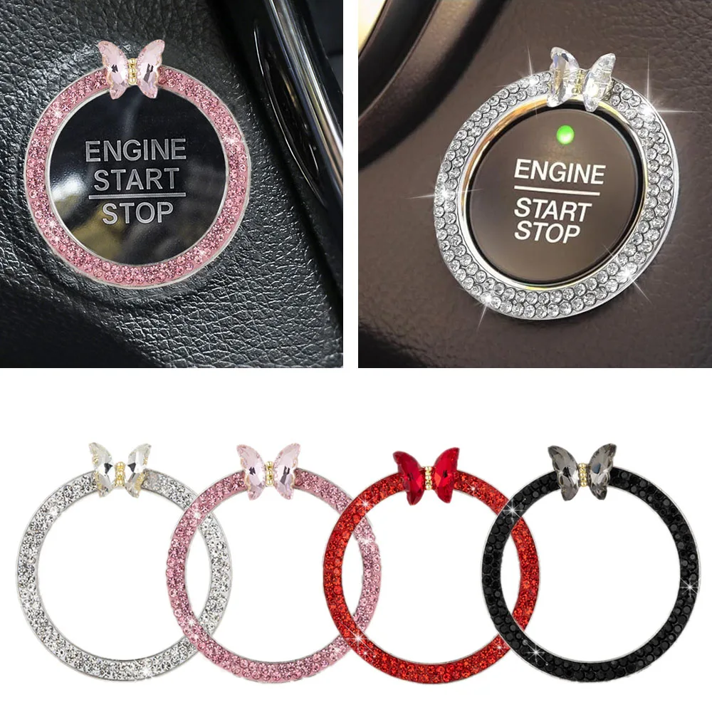

Car One Click Start Button Ignition Start Button Butterfly Diamond Styling Decor Ring Engine Start Stop Switch Button Cover