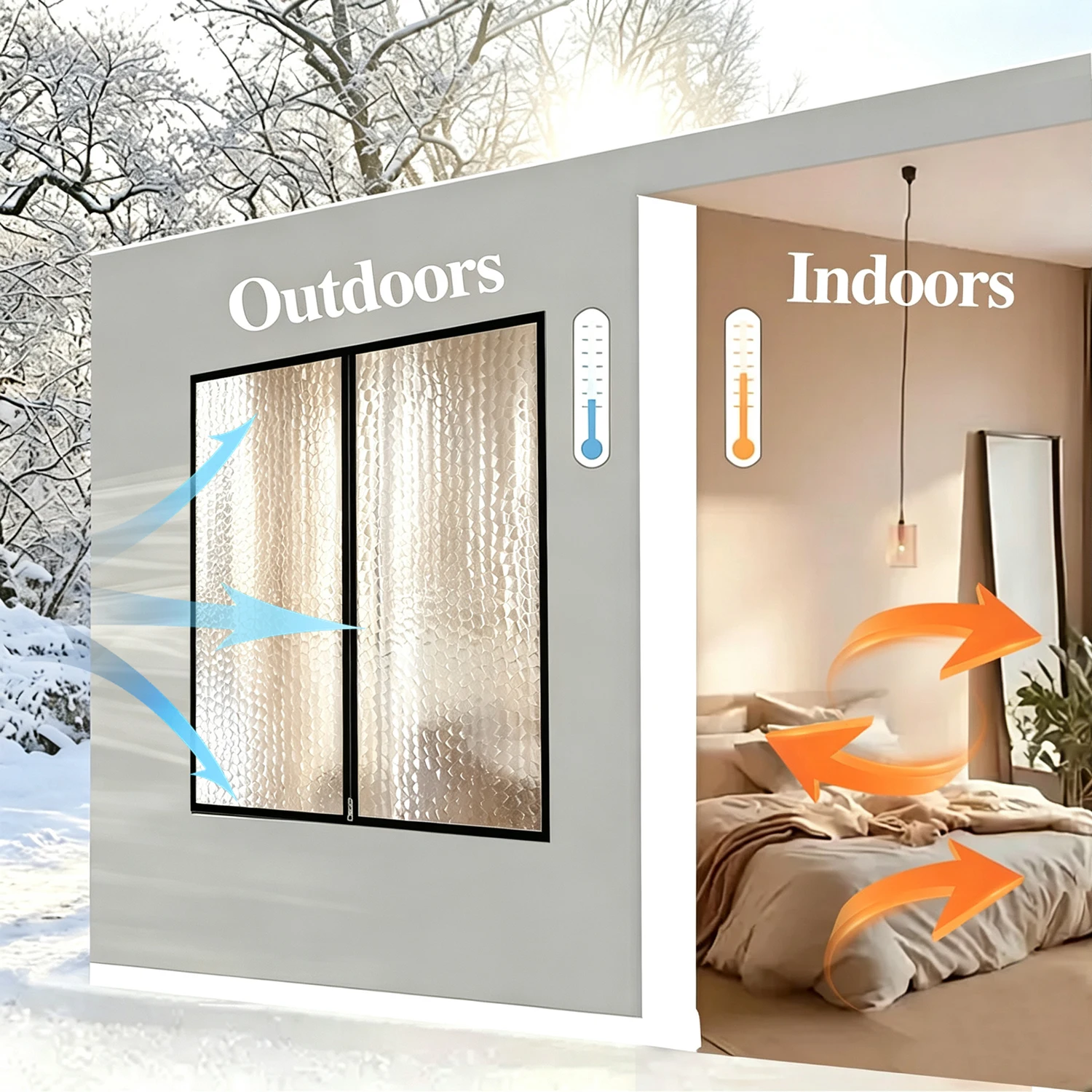 Winter Thermal Insulated Window Cover Drill‑Free Self‑Adhesive Window Curtain Wind‑Proof Cold‑Blocking Sealed Insulation Screen