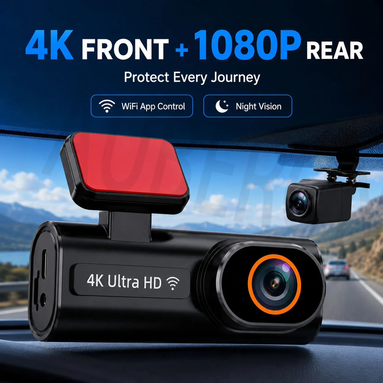 Ultra Dash Cam Mini Car DVR Front 4K and Rear 1080P Car Camera Dual Lens Night Vision Loop Recording WiFi APP Control G-sensor
