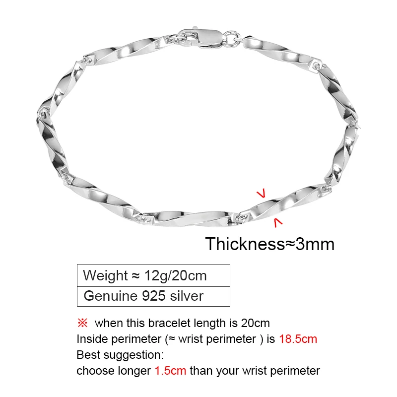 ZABRA S925 Silver Mobius Bracelet, Men's and Women's Fashion Brand, High End, Unique, Male Silver Chain