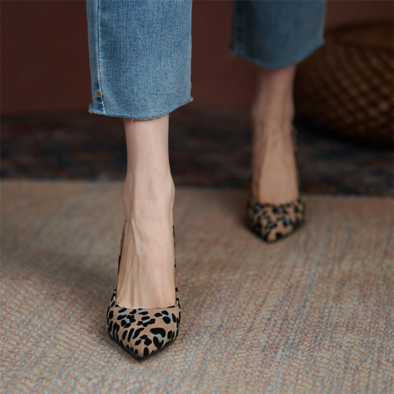 Meotina Women Genuine Leather Pumps Pointed Toe Thin High Heels Mixed Colors Ladies Fashion Career Shoes Spring Autumn Apricot