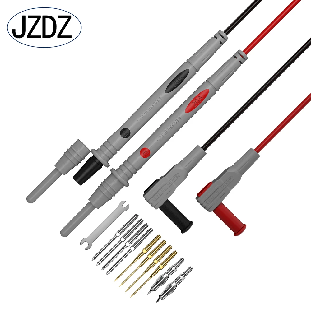 Imagem -02 - Jzdz-teste Multímetro Leva Kits com Sondas de Agulha Substituíveis Plugue em Forma de u de mm Cabo Banana de mm 1000v 20a J30055b