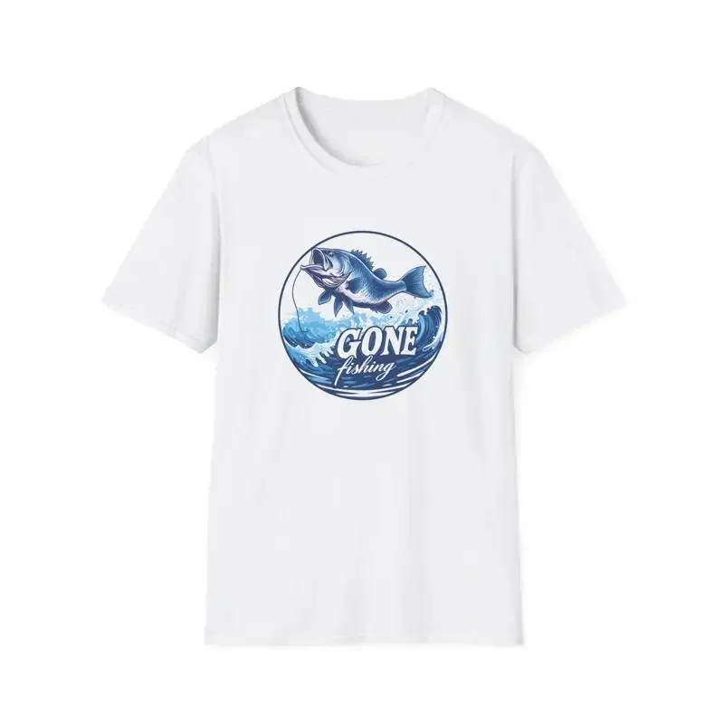Gone Fishing T Shirt Angler'S White With Bass