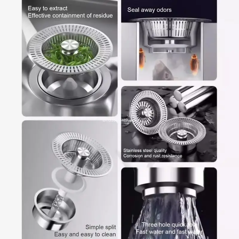 ปลั๊กท่อระบายน้ำอ่างล้างจานสแตนเลสท่อระบายน้ำกรอง Bounce Cores ปลั๊กท่อระบายน้ำ Anticlogging Push type Sink Stopper