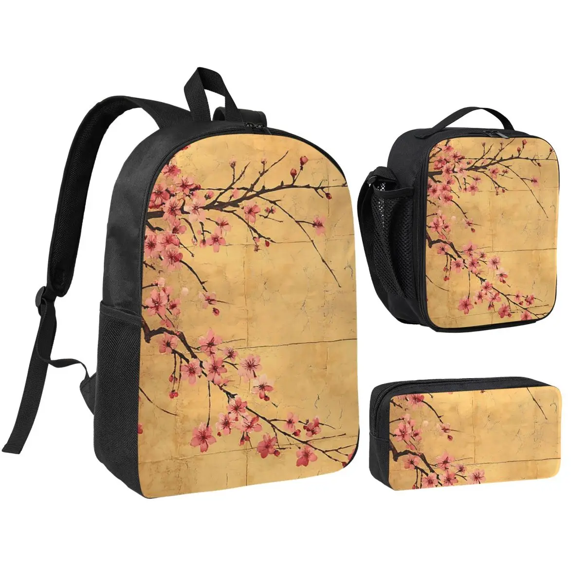 

Sakura Cherry Blossom Japanese Flowers Backpack Boys Girls BookBag School Bag Shoulder Bags 3ps Insulated Lunch Bag Pencil Case