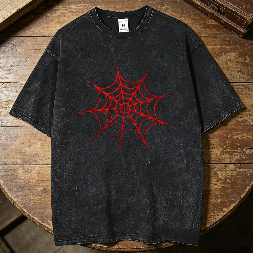 Spider Vintage Washed cotton top tees men hip hop graphic 80s top tees Punk harajuku hip hop Digital University streetwear