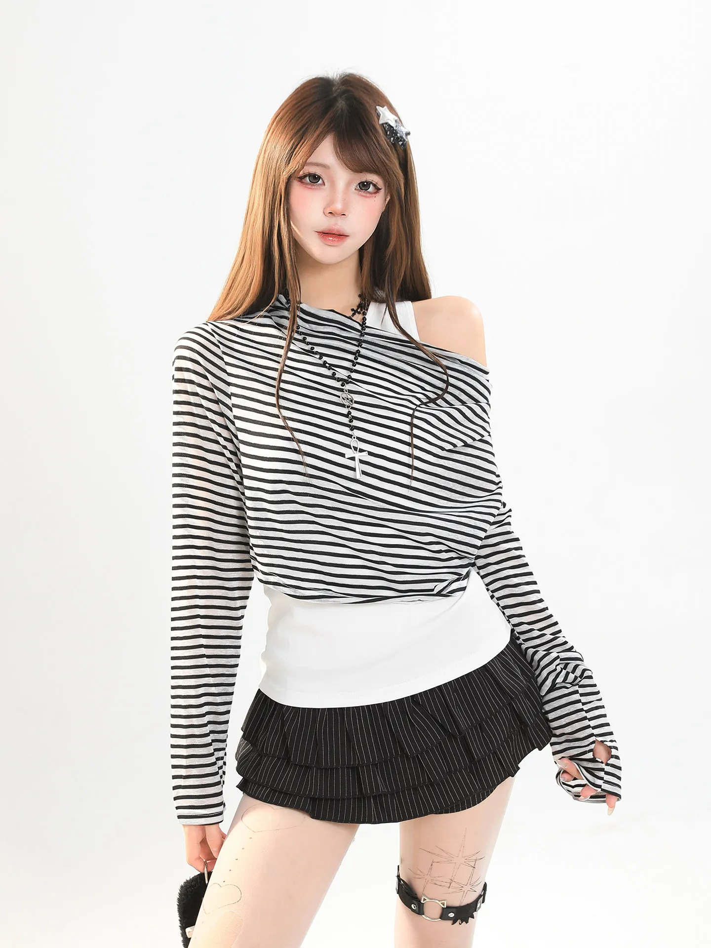 Korean Style Long Sleeve Striped T-Shirt Women's Spring Summer New Casual Lightweight Crew Neck Top Fashion Design