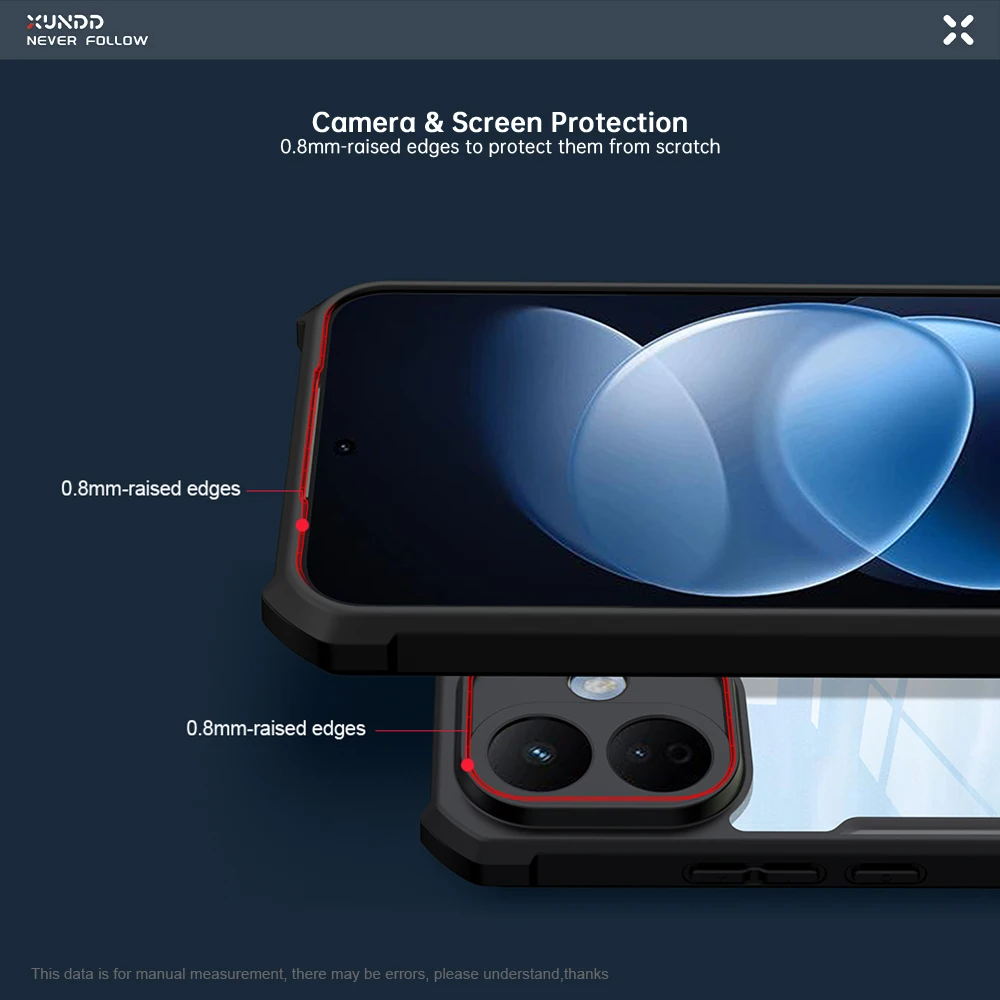 Etui Xundd na telefon Redmi Note 17 Pro Max z poduszką powietrzną, odporne na wstrząsy, przezroczyste, z ochroną aparatu, hybrydowa obudowa PC+TPU. — zdjęcie produktu 5