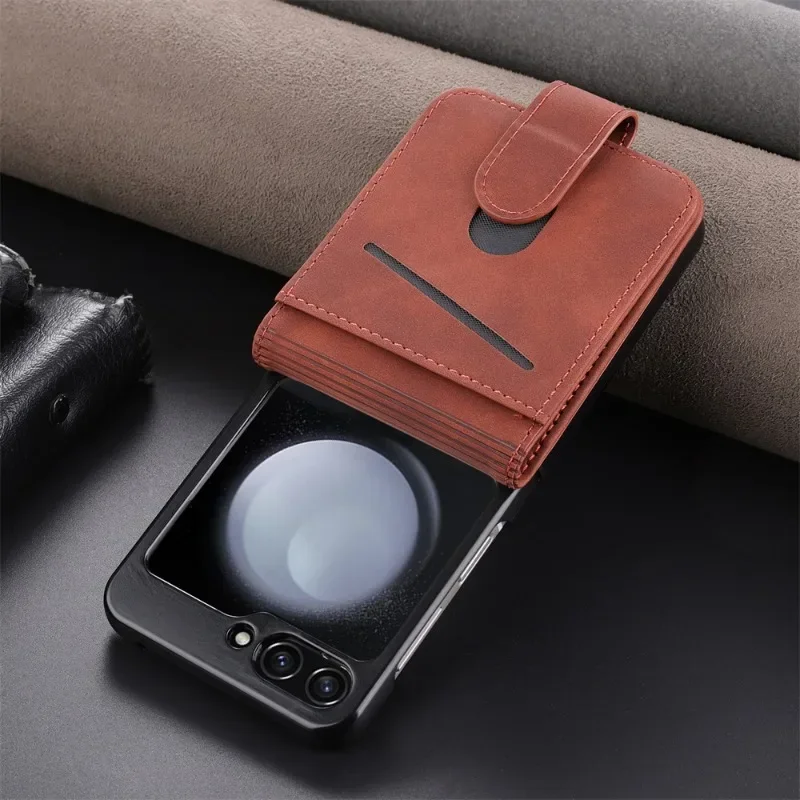 Phone Case For Samsung Galaxy Z Flip 6 5 4 3 Flip6 Flip5 Flip4 Flip3 Card Slot Holder Kickstand Wallet Shockproof Leather Cover