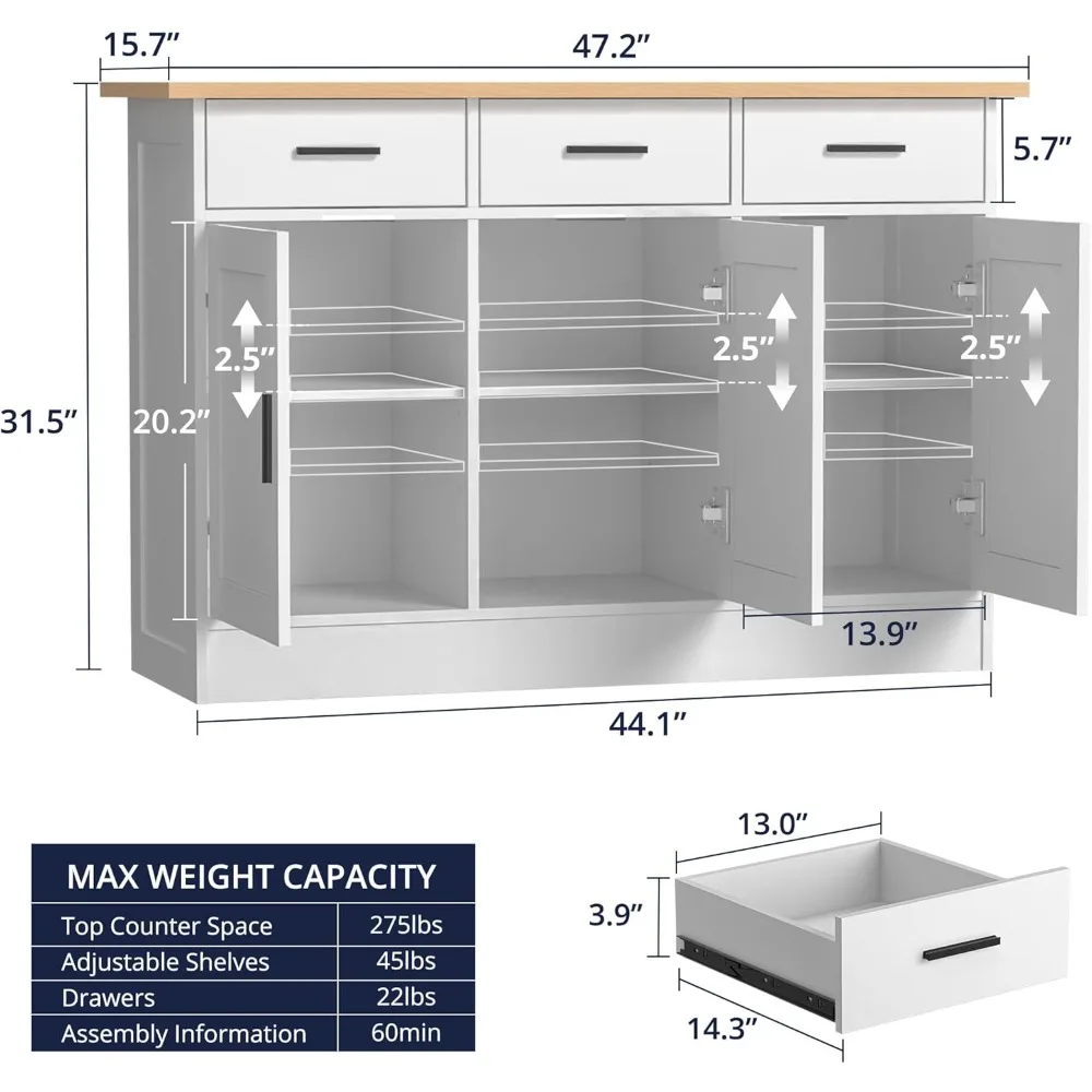 Kitchen Storage Buffet Cabinet - Wooden Console Table with Coffee Bar and Accent Storage Solutions for Living Spaces