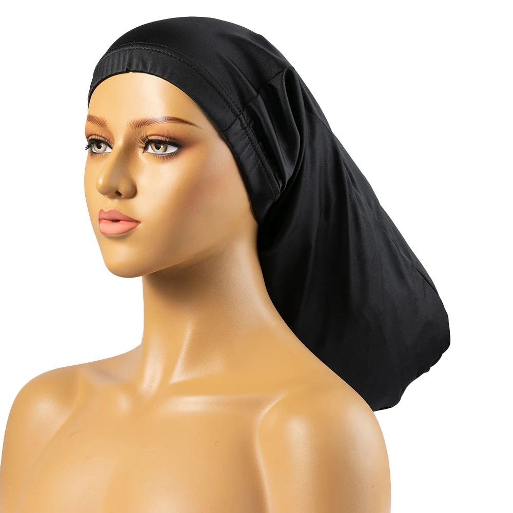 Extra lange Satin-Schlafhaube für Frauen mit langen Haaren, Nachtmütze für lockiges Haar, elastisches Band, Haarschutz-Kopfbedeckung – Detail 4