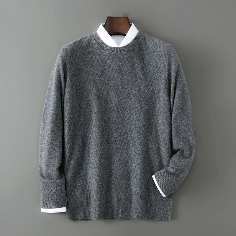 100% 메리노 울 스웨터 남성용 라운드 넥 니트 후디 2025 가을/겨울 신상 캐시미어 유사 스웨터 다용도 기본 남성복