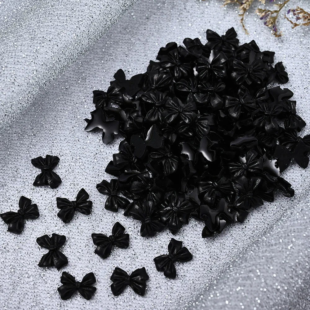 100Pcs Pink White Ribbon Bow Nail Charms 3D Resin Cream Color Bowknot Rhinestone Kawaii Korean Nail Supplies Manicure Design
