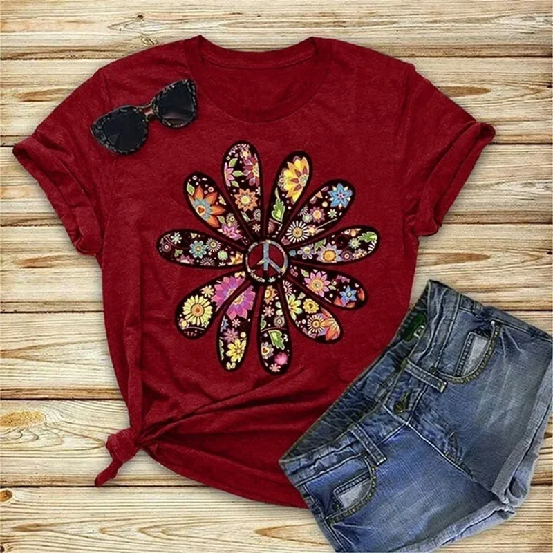 Colorful Daisy Petal Print T Shirt Women Short Sleeve O Neck Loose Tshirt Summer Women Tee Shirt Tops Camisetas Mujer - Image 3