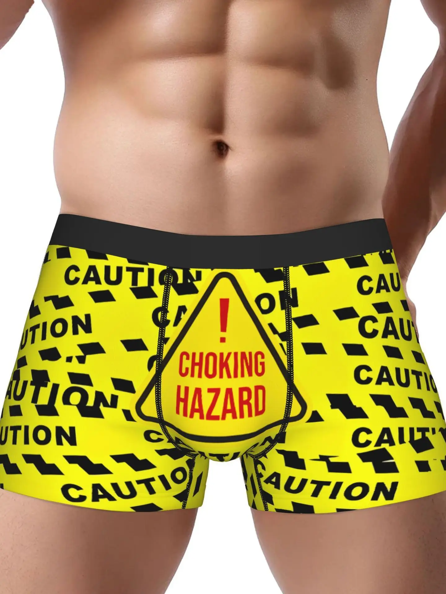 

2Pcs Choking Hazard, Men's Boxer Briefs - Bold Yellow Warning Label, Underwear, Stretchy Comfortable Fit Boxer Briefs, Suitable for Daily and Special Occasions - Funny Graphic Men's Clothing Gift, Suitable for People with Bold Personality, Novelty Underwe