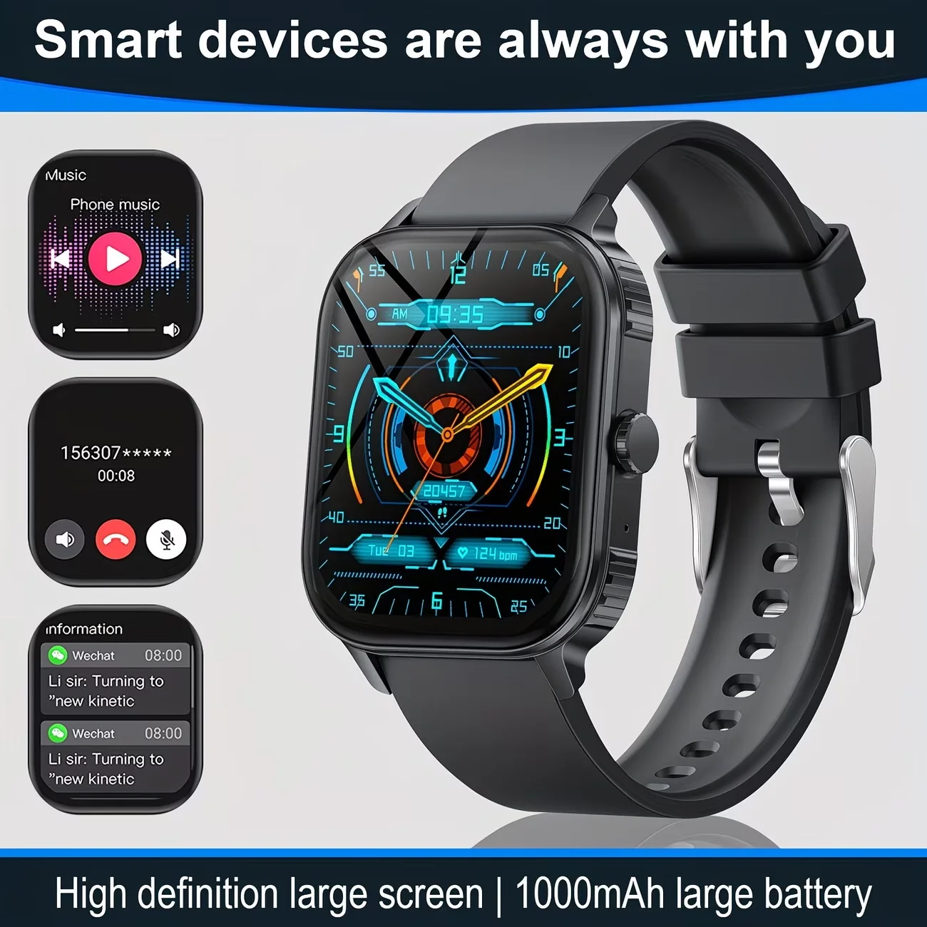 

Новые умные часы 2026 года, 1000 мАч, 2,04-дюймовый ультра HD экран, круглосуточный мониторинг здоровья и пульса, 70+ видов спорта, водонепроницаемость IP68, звонки по Bluetooth